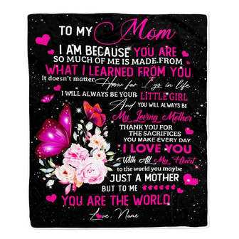 Personalized To My Mom from Daughter Blanket Butterfly I Am Because You are Mom Birthday Mothers Day Christmas Customized Fleece Blanket - Thegiftio UK