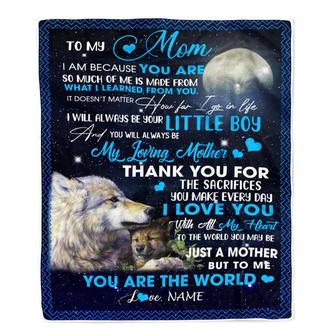 Personalized To My Mom From Son Blanket Wolf I Am Because You are Mom Birthday Mothers Day Christmas Customized Fleece Blanket - Thegiftio UK