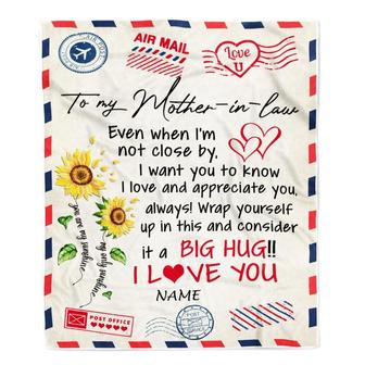 Personalized To My Mother In Law Blanket Love Big Hug Air Mail Letter Sunflower Mother In Law Birthday Mothers Daythanksgiving Christmas Fleece Throw Blanket - Thegiftio UK