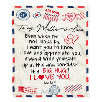 Personalized To My Mother in law Blanket From Son Daughter in law I Love You Hugs Air Mail Letter Birthday Thanksgiving Christmas Customized Fleece Blanket - Thegiftio UK