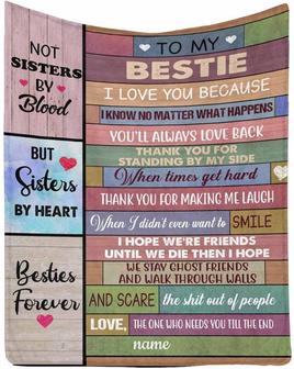Personalized Name Blanket to My Bestie from Best Friend, not Sister by Blood but Sisters by Heart Al - Thegiftio UK