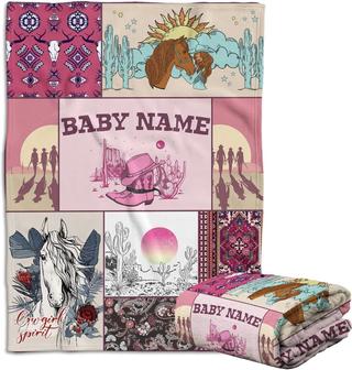 Personalized Name Western Baby Blanket, Wild West Baby Girl Blanket, Baby Cowgirl Blankets for Newborn Infant Toddlers Kids - Thegiftio UK