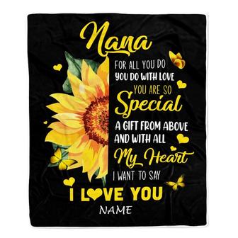 Personalized To My Nana Blanket From Grandkids Granddaughter I Want To Say I Love You Sunfower Nana Birthday Mothers Day Christmas Customized Fleece Blanket - Thegiftio UK