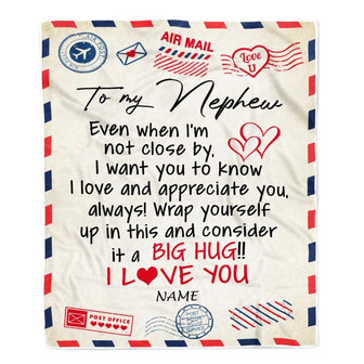 Personalized To My Nephew Blanket From Aunt Uncle Auntie I Love You Hugs Air Mail Letter Birthday Christmas Thanksgiving Graduation Customized Fleece Blanket - Thegiftio UK