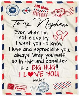 Personalized to My Nephew Blanket from Aunt Uncle Auntie I Love You Hugs Air Mail Letter Birthday Thanksgiving Graduation Customized Fleece Blanket - Thegiftio UK