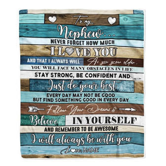 Personalized To My Nephew Blanket From Aunt Uncle Auntie Wood Never Forget I Love You Nephew Birthday Graduation Christmas Customized Bed Fleece Throw Blanket - Thegiftio