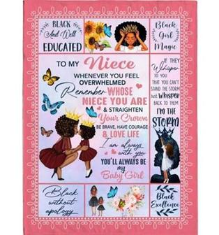 Personalized To My Niece Black Girl Straighten Crown Brave Courage Love Life Whisper Storm Gift From Aunt Blanket - Thegiftio UK
