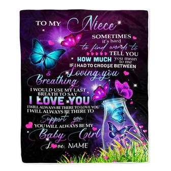 Personalized To My Niece Blanket From Aunt Auntie Butterfly Sometimes It's Hard To Find Words To Say I Love You Niece Birthday Christmas Fleece Blanket - Thegiftio UK