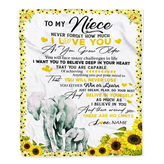 Personalized To My Niece Blanket From Aunt Auntie Never Forget I Love You Sunflower Elephant Niece Birthday Christmas Customized Bed Fleece Throw Blanket - Thegiftio