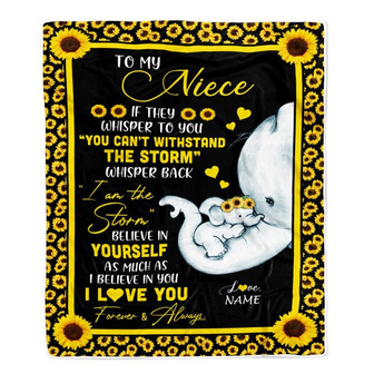 Personalized To My Niece Blanket From Aunt Auntie I Am The Storm Big Hug Sunflower Elephant Niece Birthday Christmas Customized Bed Fleece Blanket - Thegiftio UK