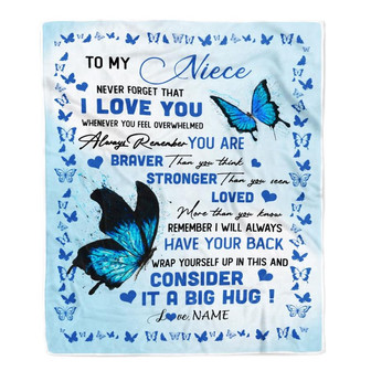 Personalized to My Niece Blanket from Aunt Auntie Uncle Braver Stronger Loved Butterfly Niece Birthday Graduation Christmas Customized Bed Fleece Throw Blanket - Thegiftio