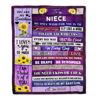 Personalized To My Niece Blanket From Aunt Auntie Uncle Wood Laugh Love Live Sunflower Niece Birthday Graduation Christmas Customized Bed Fleece Throw Blanket - Thegiftio UK