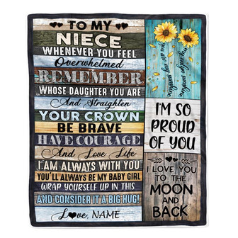 Personalized To My Niece Blanket from Aunt Auntie Uncle Wood Whenever You Feel Overwhelmed Remember Whose Niece Birthday Christmas Fleece Blanket - Thegiftio