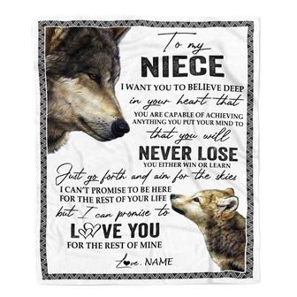 Personalized To My Niece Blanket From Aunt Auntie Uncle You Will Never Lose Wolf Niece Birthday Graduation Christmas Customized Bed Quilt Fleece Throw Blanket - Thegiftio UK