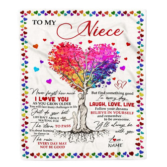 Personalized To My Niece Blanket From Aunt Auntie Uncle Colorful Tree Never Forget I Love You Niece Birthday Christmas Customized Bed Fleece Throw Blanket - Thegiftio