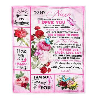 Personalized To My Niece Blanket From Aunt Auntie Uncle Never Forget I Love You Pink Butterfly Niece Birthday Christmas Customized Bed Fleece Throw Blanket - Thegiftio UK