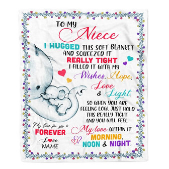 Personalized To My Niece Blanket From Aunt TiTi Uncle Elephant I Huggest This Soft Blanket Niece Birthday Graduation Christmas Customized Bed Fleece Blanket - Thegiftio