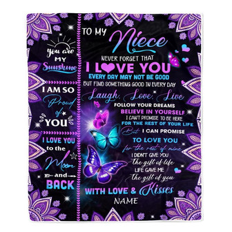 Personalized To My Niece Blanket From Uncle Aunt Never Forget That I Love You Bufterfly Niece Birthday Christmas Customized Bed Fleece Throw Blanket - Thegiftio