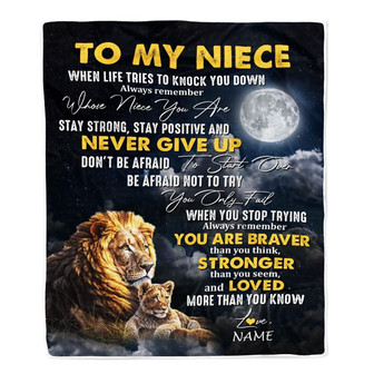 Personalized To My Niece Blanket From Uncle Aunt Lion Never Give Up Niece Birthday Graduation Christmas Customized Fleece Throw Blanket - Thegiftio