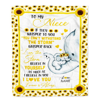 Personalized To My Niece Elephant Blanket From Aunt Auntie I Am The Storm Big Hug Sunflower Niece Birthday Christmas Customized Bed Fleece Blanket - Thegiftio UK