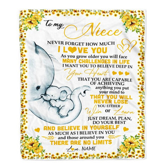 Personalized To My Niece I Love You From Aunt Auntie Uncle Sunflower Elephant Niece Birthday Christmas Thanksgiving Graduation Customized Fleece Blanket - Thegiftio