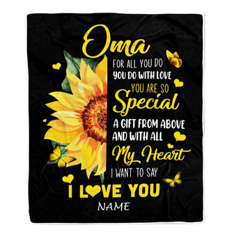 Personalized To My Oma Blanket From Grandkids Granddaughter I Want To Say I Love You Sunfower Oma Birthday Mothers Day Christmas Customized Fleece Throw Blanket - Thegiftio UK