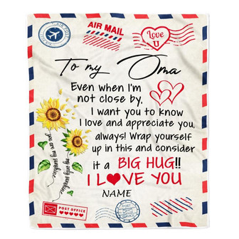 Personalized Oma Blanket From Grandkids Love Big Hug Air Mail Letter Sunflower Oma Birthday Mothers Day Christmas Customized Fleece Throw Blanket - Thegiftio UK
