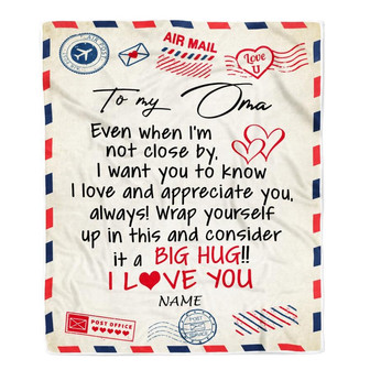 Personalized Oma Blanket From Grandkids I Love You Hugs Air Mail Letter Oma Birthday Mothers Day Christmas Customized Fleece Blanket - Thegiftio UK