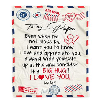 Personalized To My Papa Blanket From Grandkids I Love You Hugs Air Mail Letter Papa Birthday Fathers Day Christmas Customized Fleece Blanket - Thegiftio UK