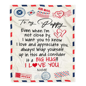 Personalized To My Pappy Blanket From Grandkids I Love You Hugs Air Mail Letter Pappy Birthday Fathers Day Christmas Customized Fleece Blanket - Thegiftio UK