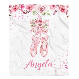 Personalized Pink Ballet Shoes Baby Blanket with Name Custom Baby Nursery Kid Daughter Granddaughter Niece Birthday Customized Christmas Fleece Throw Blanket - Thegiftio UK