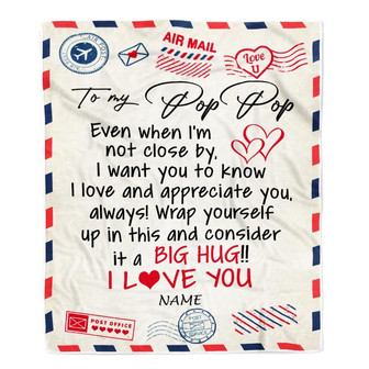 Personalized To My Pop Pop Blanket From Grandkids I Love You Hugs Air Mail Letter Pop Pop Birthday Fathers Day Christmas Customized Fleece Blanket - Thegiftio UK