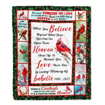 Personalized Red Bird Date Memorial Cardinal Appears in Loving Memory Dad Mom Grandma Grandpa Remembrance Bereavement Customized Bed Fleece Blanket - Thegiftio UK