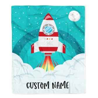 Personalized Rocket Launch Space Baby Blanket with Name Custom Baby Nursery for Boys Girls Son Daughter Grandson Nehpew Birthday Customized Fleece Blanket - Thegiftio UK