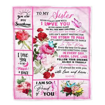 Personalized To My Sister Blanket From Brother Sister Never Forget I Love You Pink Butterfly Sister Birthday Christmas Customized Bed Fleece Throw Blanket - Thegiftio UK