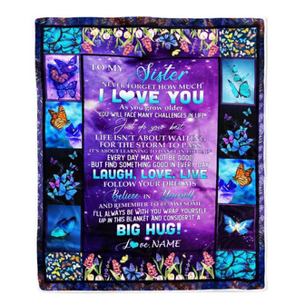 Personalized To My Sister Blanket from Brother Laugh Love Life Believe in Yourself Butterfly Flowers Birthday Graduation Christmas Customized Fleece Blanket - Thegiftio UK