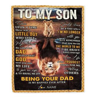 Personalized To My Son Blanket From Dad Father Lion Being Your Dad Is My Happily Ever Son Birthday Graduation Christmas Customized Fleece Throw Blanket - Thegiftio UK