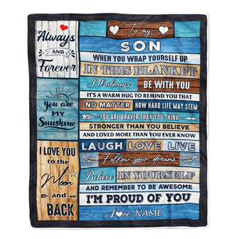 Personalized To My Son Blanket From Mom Dad Believe in Yourself Wood Son Birthday Graduation Christmas Customized Bed Quilt Fleece Throw Blanket - Thegiftio UK