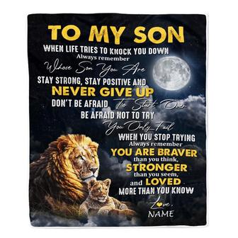 Personalized To My Son Blanket From Mom Dad Father Lion Never Give Up Son Birthday Graduation Christmas Customized Fleece Throw Blanket - Thegiftio UK