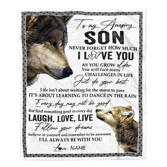 Personalized To My Son Blanket From Mom Dad Just Do You Best Laugh Love Live Wolf Son Birthday Graduation Christmas Customized Bed Fleece Throw Blanket - Thegiftio