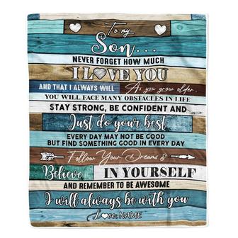 Personalized To My Son Blanket From Mom Dad Mother Father Wood Never Forget I Love You Son Birthday Graduation Christmas Customized Bed Fleece Throw Blanket - Thegiftio UK