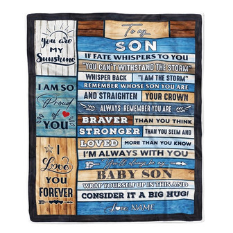 Personalized To My Son Blanket From Mom Dad Mother Wood I Am The Storm Son Birthday Graduation Christmas Customized Fleece Throw Blanket - Thegiftio UK