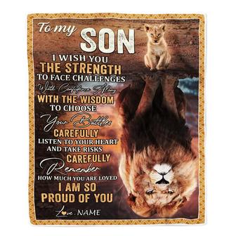 Personalized To My Son Blanket From Mom Dad I Wish You The Strength Lion Son Birthday Graduation Christmas Gift Customized Bed Quilt Fleece Throw Blanket - Thegiftio UK