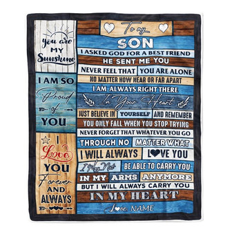Personalized To My Son Blanket From Mom Dad Wood I Asked God For A Best Friend Son Birthday Christmas Customized Bed Fleece Throw Blanket - Thegiftio