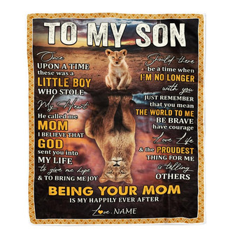 Personalized To My Son Blanket From Mom Mother Lion Being Your Mom Is My Happily Ever Son Birthday Graduation Christmas Customized Fleece Throw Blanket - Thegiftio UK