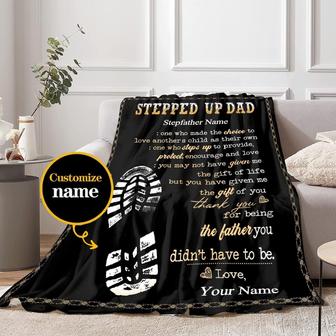 Personalized Stepped Up Dad Blanket, Happy Father's Day Blanket. Best Gift for Step Dad, Super Soft Fleece for Couch Bed - Thegiftio UK
