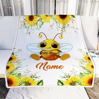 Personalized Sunflower Bee Baby Blanket with Custom Name for Girls Baby Newborn Children Kids Daughter Granddaughter Niece - Thegiftio UK
