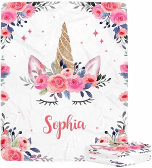 Personalized Unicorn Girls Blanket, Customized Baby Blankets with Name for Girls, Baby Gifts for Newborn Girl - Thegiftio UK