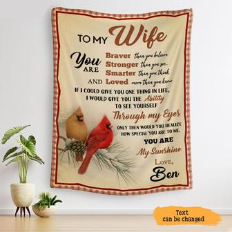 Personalized To My Wife Big Cardinal Bird Blanket From Husband, To My Wife You Are Braver Than You Believe Cardinal Bird Couple Blanket Gifts For Wife - Thegiftio UK