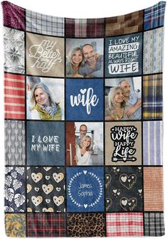 Personalized Wife Birthday Gift Ideas Photo Collage Throw Blanket, Customized Romantic Gift for Wife for Anniversary, Mother's Day or Christmas - Thegiftio UK